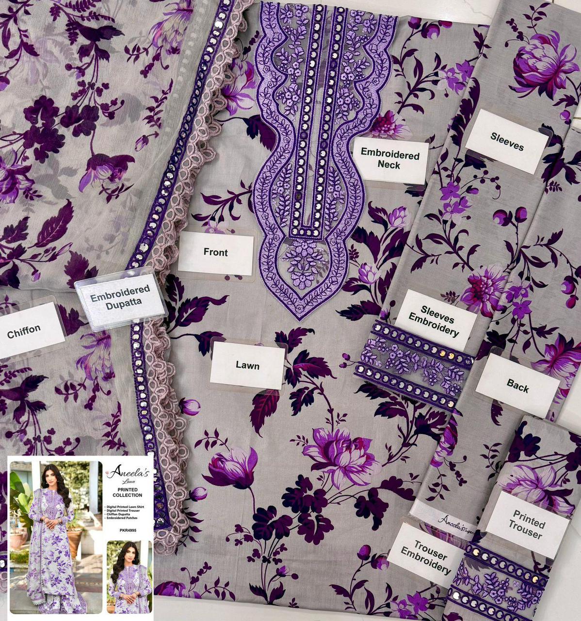 Aneela's Elegant Printed Lawn 3-Piece Suit – Summer Essential
