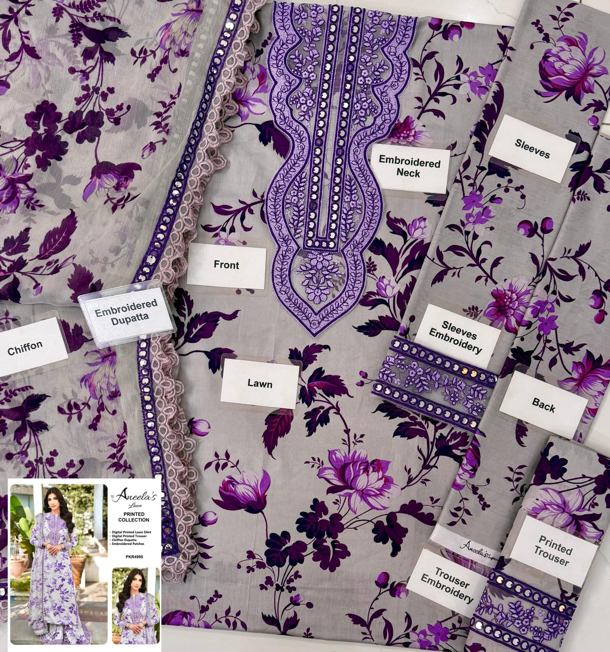 Aneela's Elegant Printed Lawn 3-Piece Suit – Summer Essential
